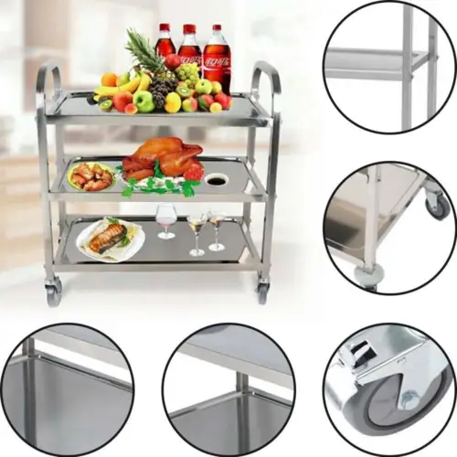 3 tier kitchen hotel trolley stainless steel with wheels bar serving catering uk image 2