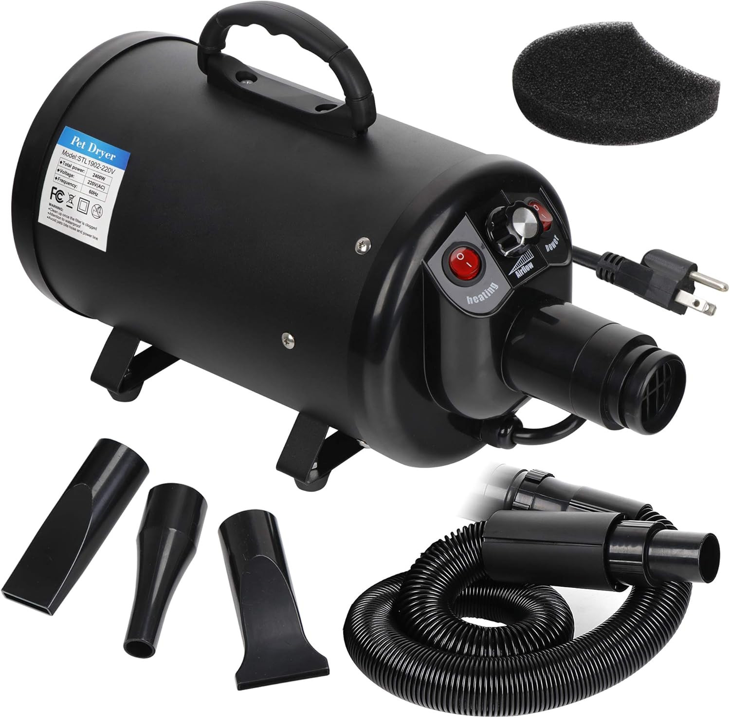 Dog Dryer, Pet Grooming Blower with Heater for Cat/Dog, 2400W Speed-Adjustable P