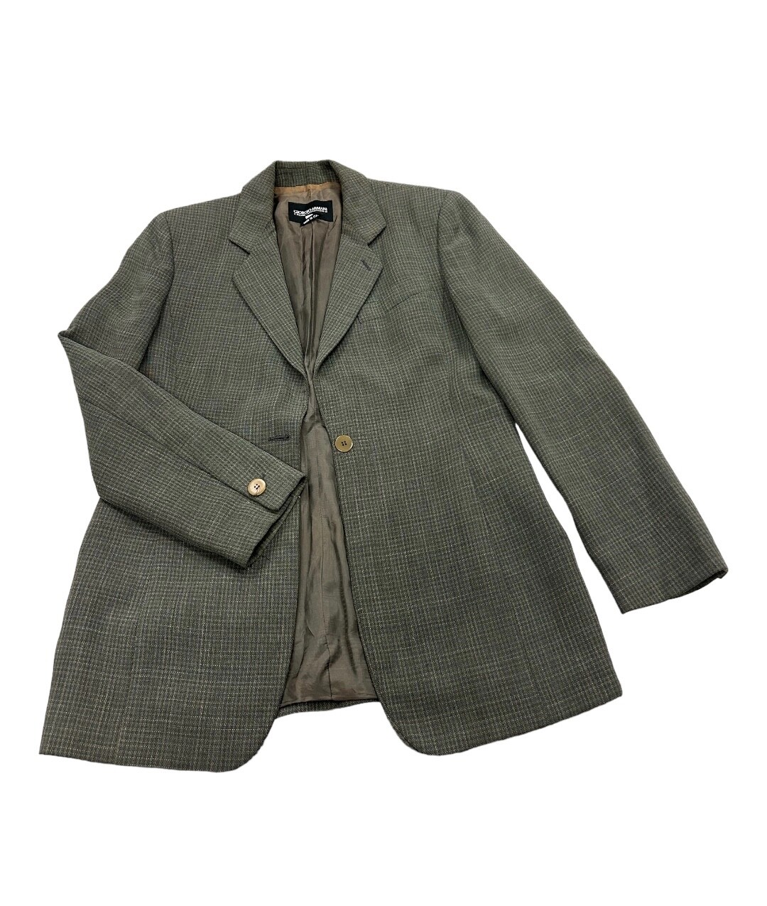 Green Patterned Collared Blazer Designer Giorgio … - image 1