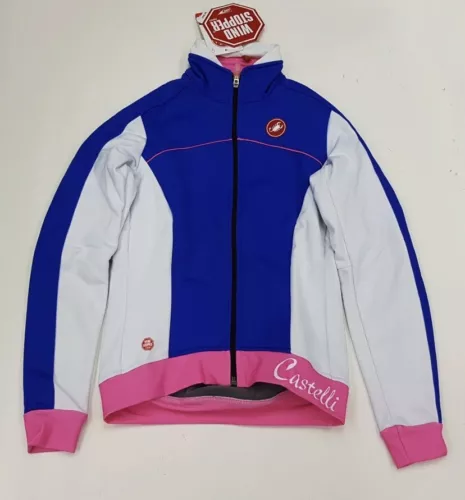 NWT Castelli Winter Women's Viziata Windstopper Cycling Jacket White Blue Pink L