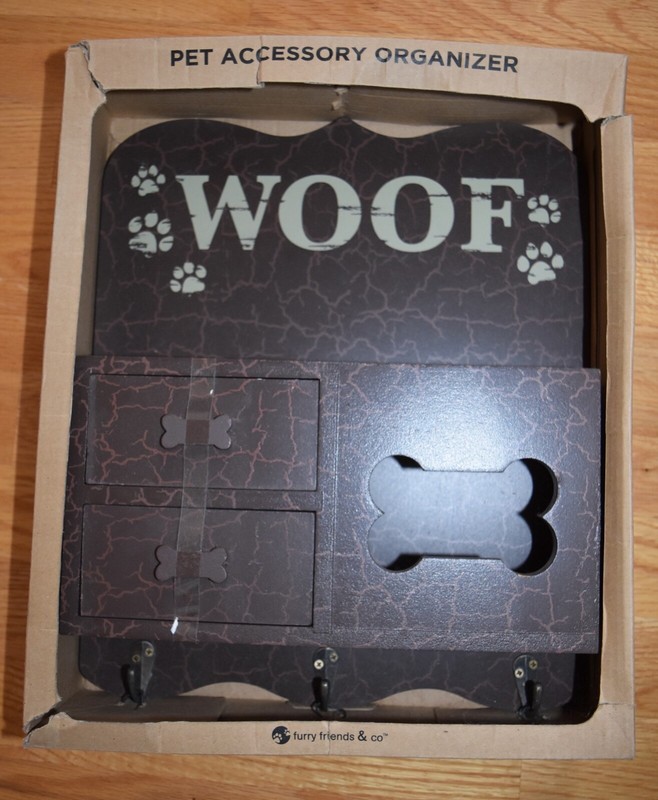 New Woof Pet Accessory Wall Organizer Dog 2 Drawer 3 Hook Letter Holder Storage