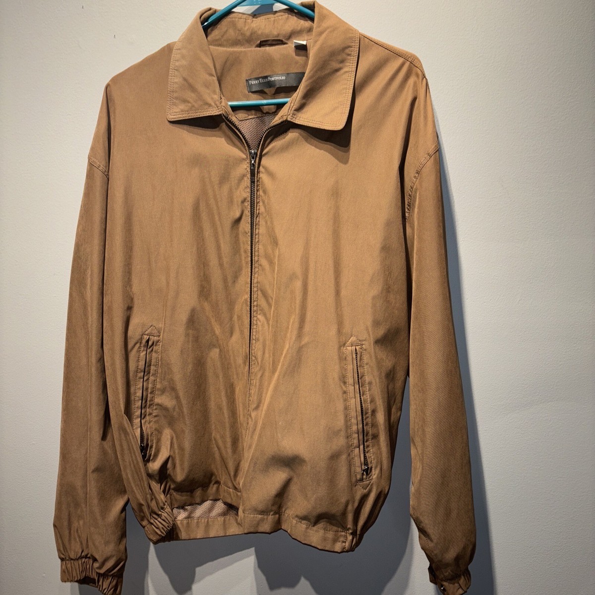 Mens Perry Ellis Portfolio Cotton Microfiber Tan Lightweight Lined