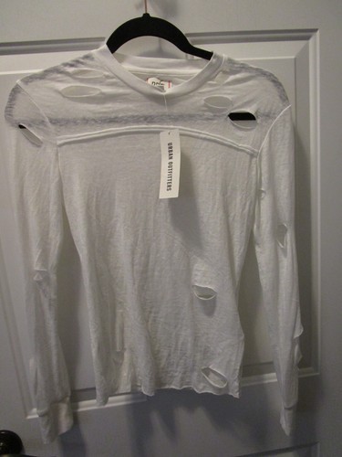 URBAN OUTFITTERS BDG WHITE DESTROYED LAYERING LONG SLEEVE TOP SIZE SMALL NEW