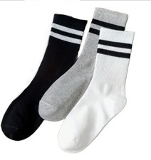 3 Pk Retro Design Tube Socks Assorted Striped Ankle Crew Old School Cotton Socks
