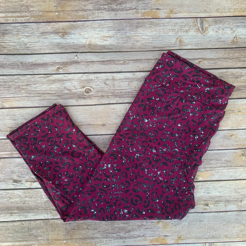 Leggings CAPRI para mujer con estampado animal de leopardo borgoña TC2 extra talla grande 18-24 Foto 2 de 4