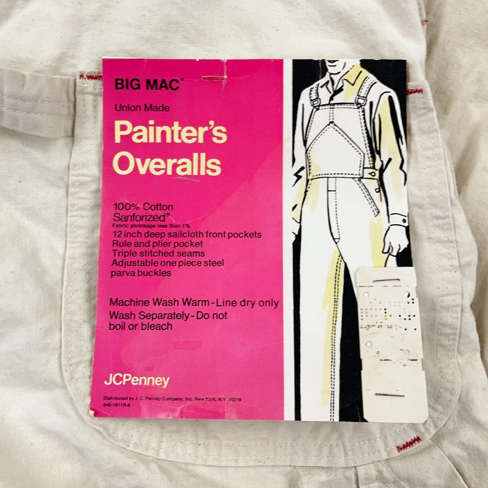 Mono vintage Big Mac baberos hombre 38x28 blanco crema sanforizado carpintero pintor Foto 4 de 4