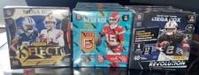 8 NFL Mega Boxes  1 2023 Select 3 2024 Revolution & 4 2025 Donruss Elite  Sealed