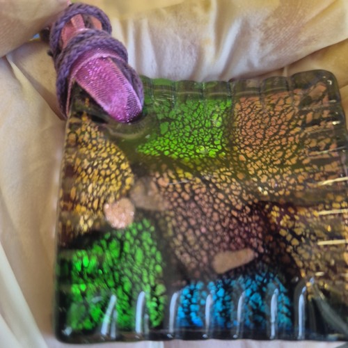 Dichroic Glass Pendant Necklace Blue Green Purple