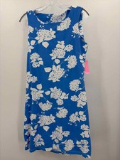 Pre-Owned Mahi Gold Blue Size Medium Floral Shift Knee Length Sleeveless Dress