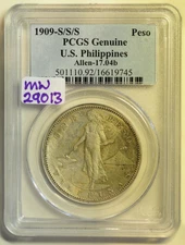 mw29013 Philippines Silver Peso 1909-S/S/S  PCGS Genuine -cleaned   KM#172