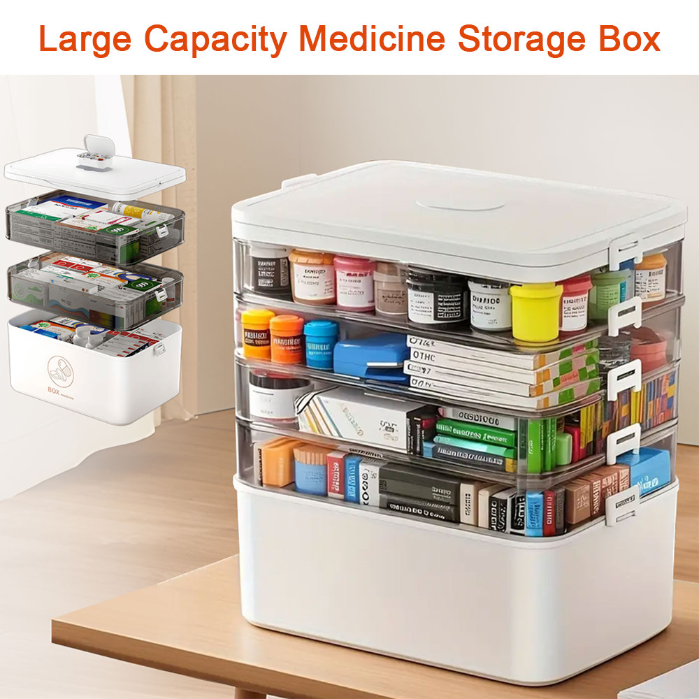 1pc Large Capacity Medicine Storage Box With Easy-Grip Handles Travel&Office Use