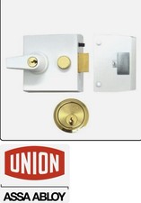 Union 1026 Narrow Stile Standard Security Cylinder Night Latch White/brass