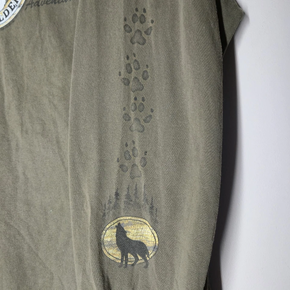 Винтажная футболка с длинным рукавом Y2K American Wilderness Wolf размер 2XL зеленая - Изображение 3 из 4