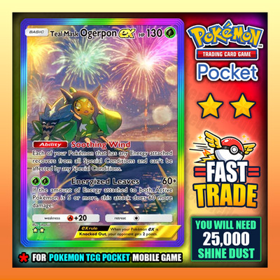 Teal Mask Ogerpon Ex - Pokemon TCG Pocket - Rainbow Art - Fast Trade - Englisch  