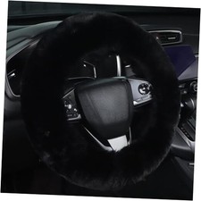 Cute Fluffy Steering Wheel Cover 14-15 inch Warm Soft Long Plush Black