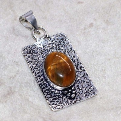 925 Silver Plated Tiger Eye Pendant 1.8'' Bohemian Style Gift Most Beautiful GW