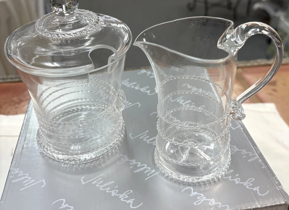 Juliska Amalia Vidrio Soplado a Mano Azúcar/Mermelada con Tapa y Crema, Nuevo Foto 2 de 2