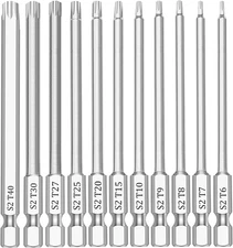 11 Piece Security Torx Bit Set (T6-T40), 1/4 Inch Hex Shank S2 Steel Magnetic Ta