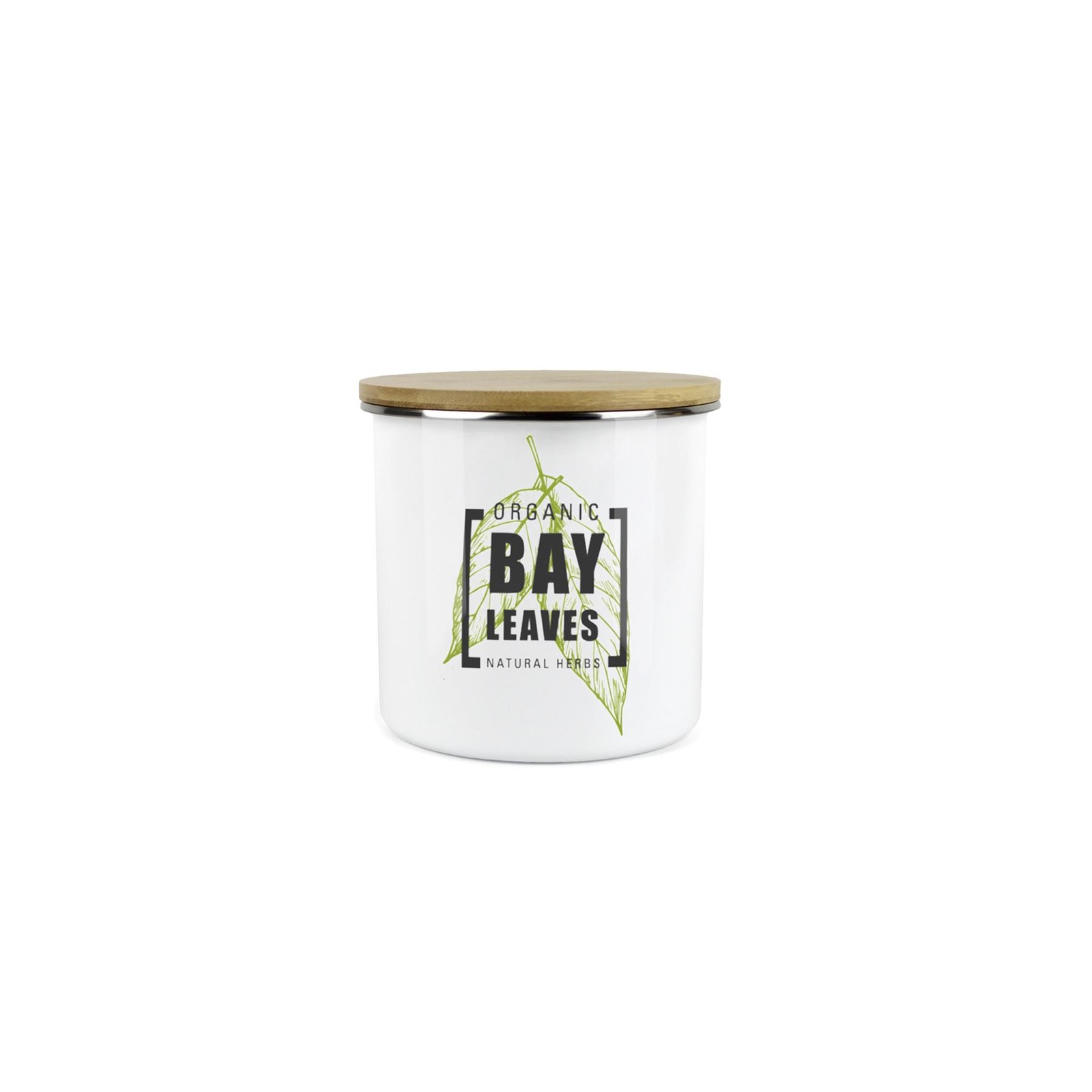 Herb Storage Jar - Enamel White & Green Mini Bay Leaf Canister - Kitchen Storage