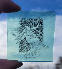 Stained glass lady goddess fairy piece kiln fired green antique art Nouveau