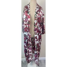 Vintage Floral Dentelle Waist Tie Robe with Pockets Women's Size M