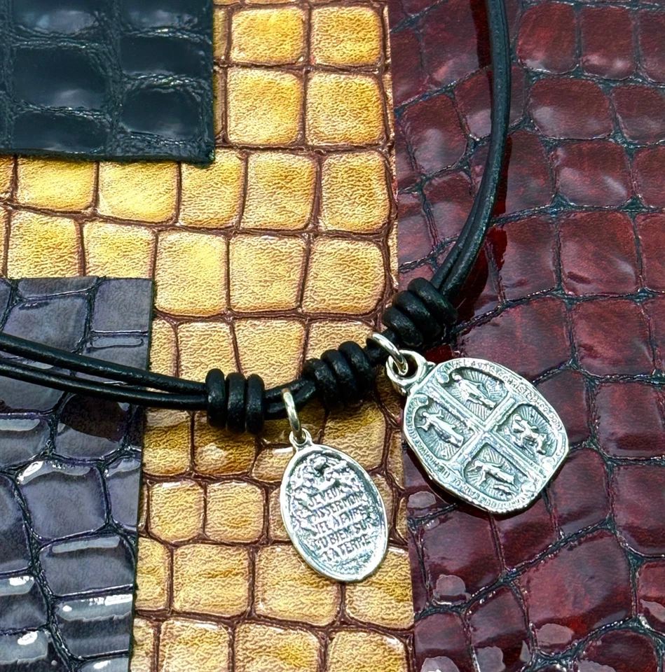 Lederkette & 925er Anhänger #MySaints  d'Oz HOMME Herrenkette 2 Anhänger HEILIGE - Bild 3 von 4