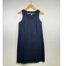 J Crew Navy Navy Blue Scalloped Laser Cut Sheath Dress Size 4