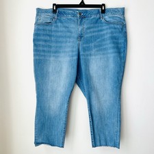 Ava  Viv Blue Faded Distressed Soft Flexible Stretchy Cropped Jeans - Plus 26W