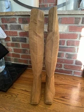 MODA Tan Square-Toe Suede Thigh-High High Heel Boots - Size 10