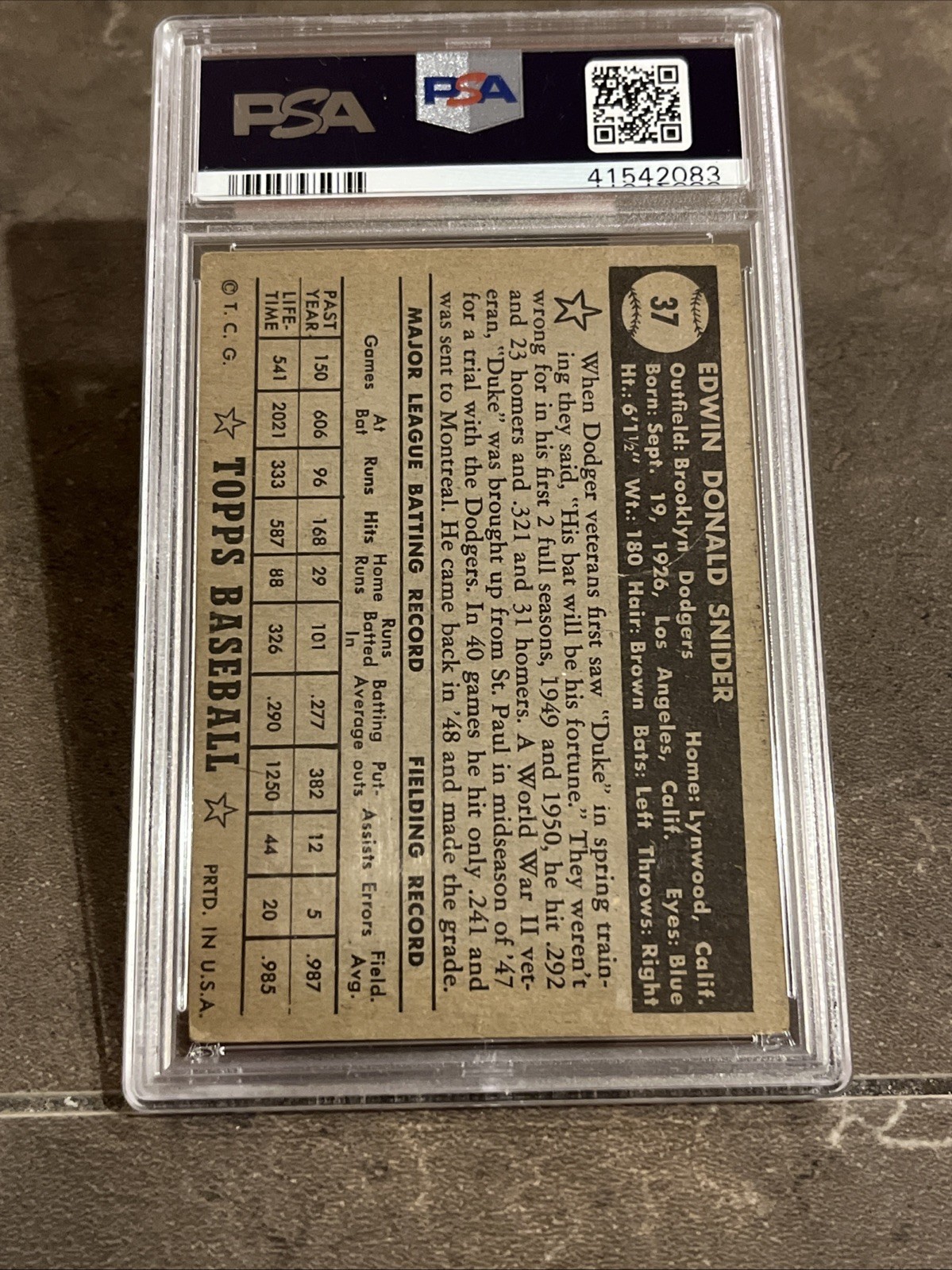 🟦🔥Duke Snider🔥🟦1952 Topps #37 HOF PSA 3 VG-EX CENTERED Dodgers BLACK BACK view 14