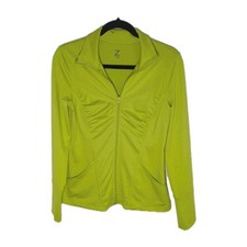 Z By Zella Neon Green Athletic Fullzip Jacket Womens Size Small Pockets Stretchy