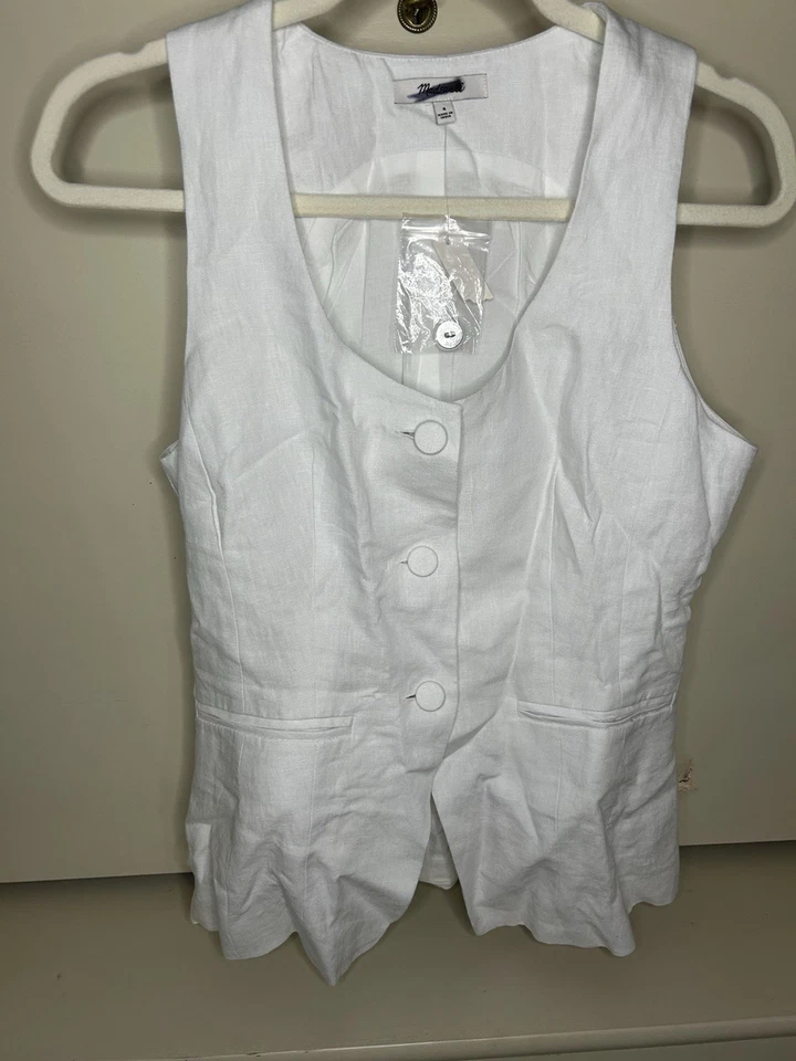 Madewell NWT Linen Scoop Neck Cutaway Vest size 4 - Image 4 of 4