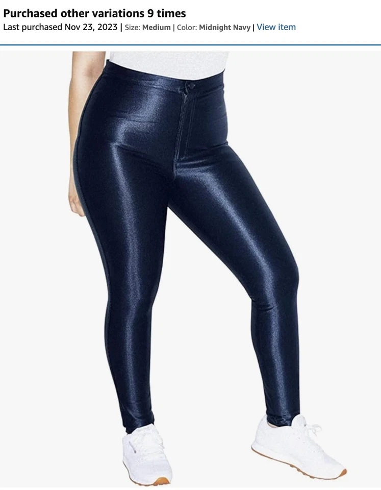 AMERICAN APPAREL Navy BLUE Metallic Shiny DISCO PANTS Satin Skinny Jeans 00s M - Image 3 of 4