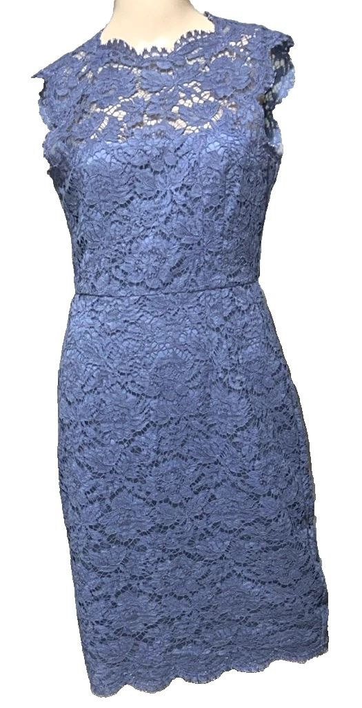 Valentino — Valentino Lace Embroidered Bow Back Dusty Blue Cocktail Dress US 4 6 / IT 42