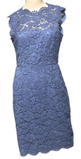 Valentino Lace Embroidered Bow Back Dusty Blue Cocktail Dress US 4 6 / IT 42