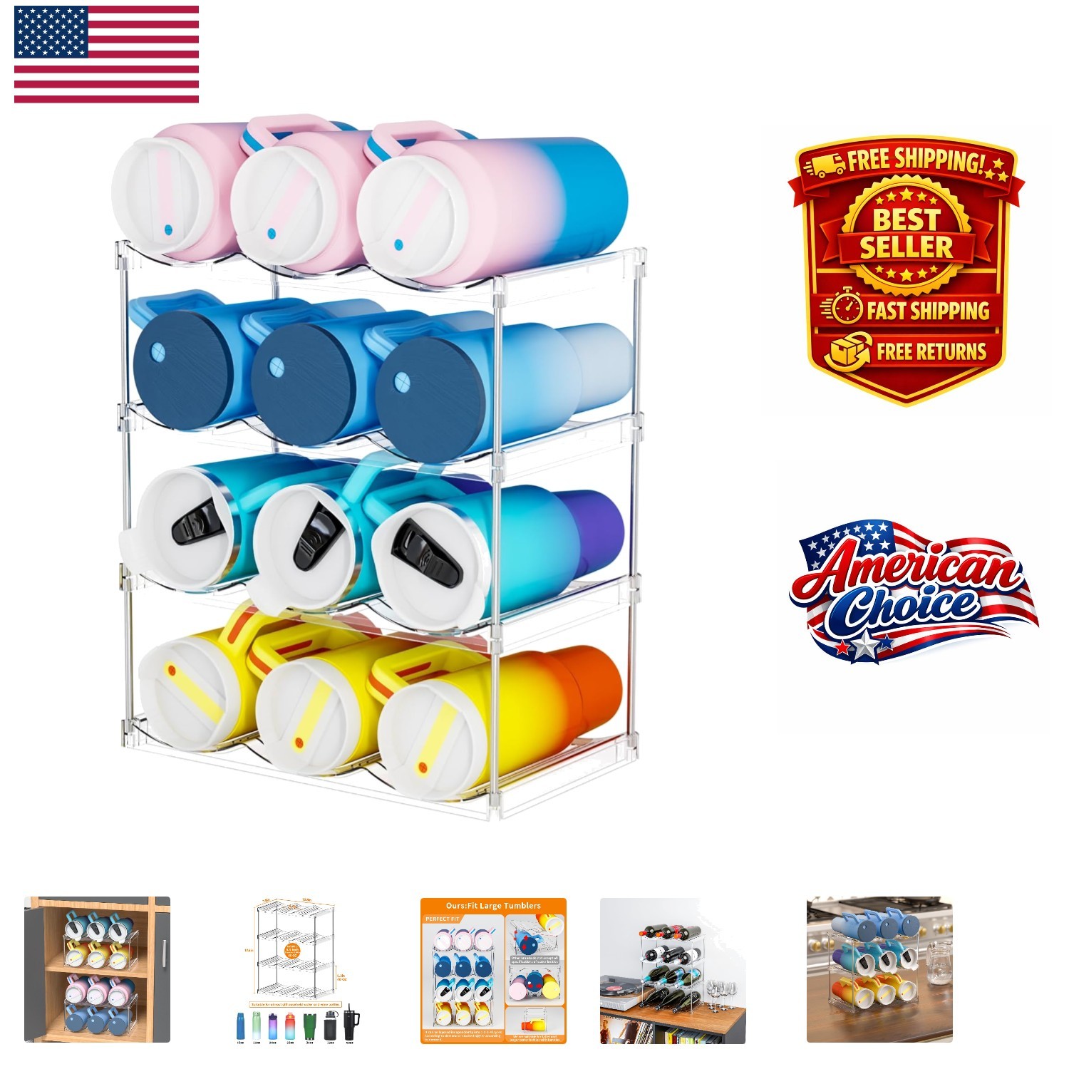 Holder - Organizes 12 Bottles, Fits 40 Oz Tumblers