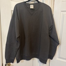 New Hanes Comfort Wash Fleece Sweatshirt Crew Neck Sz L Charcoal Gray Midweight