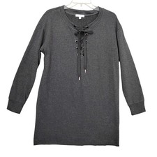 Socialite Sweatshirt Dress Size Small Dark Gray Lace Up Neckline Long Sleeve
