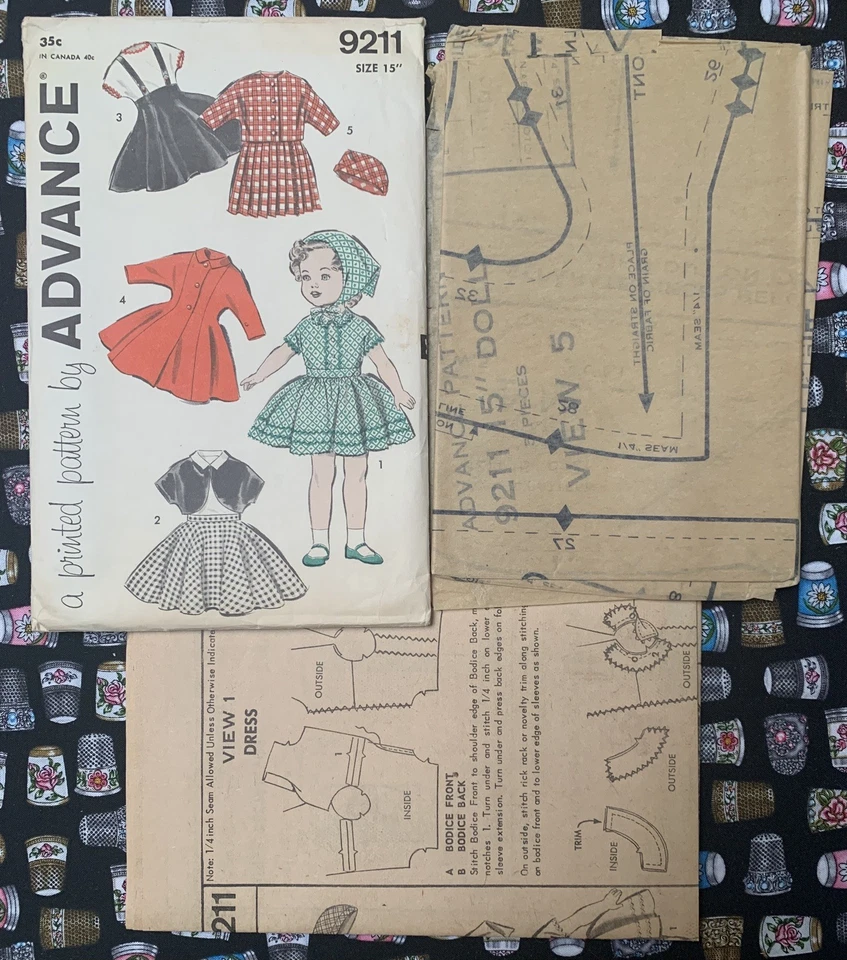 *De colección* Patrón de costura Advance 9211 de 1950 para muñecas de 15” UC/FF Foto 2 de 4