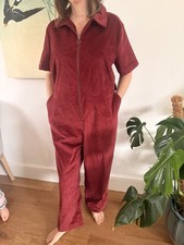 Joanie red cord Jumpsuit Size 26 boiler suit burgundy short sleeve 