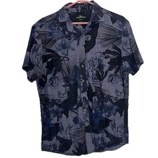Rodd  Gunn Shirt Mens Size L BLue Floral Short Sleeve Button Cotton Sports Fit