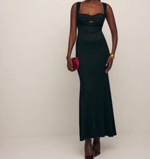 Reformation Womena Malia Knit Midi  Dress Open FrontBlack Tensel Blend Sz M