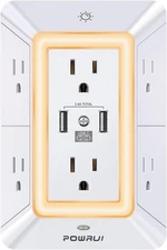POWRUI 6 Outlet Surge Protector with 3 USB Ports & Night Light Ask Chat