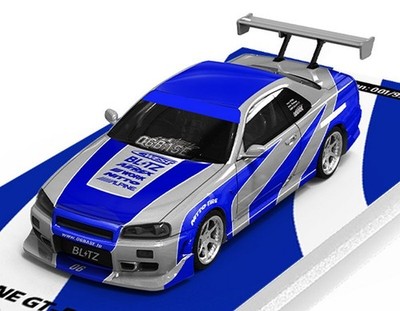 NISSAN Skyline GT-R (R34) - Blitz  - silver / blue - Time Micro 1:64