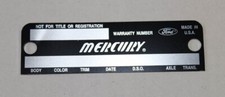 New Mercury Cougar Warranty Door Data Plate 1967 - 1969 Punched - Printed New Mercury Cougar Warranty Door Data Plate 1967 - 1969 Punched - Printed