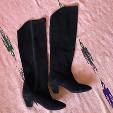 Vintage Knee High Black Suede Riding Boots
