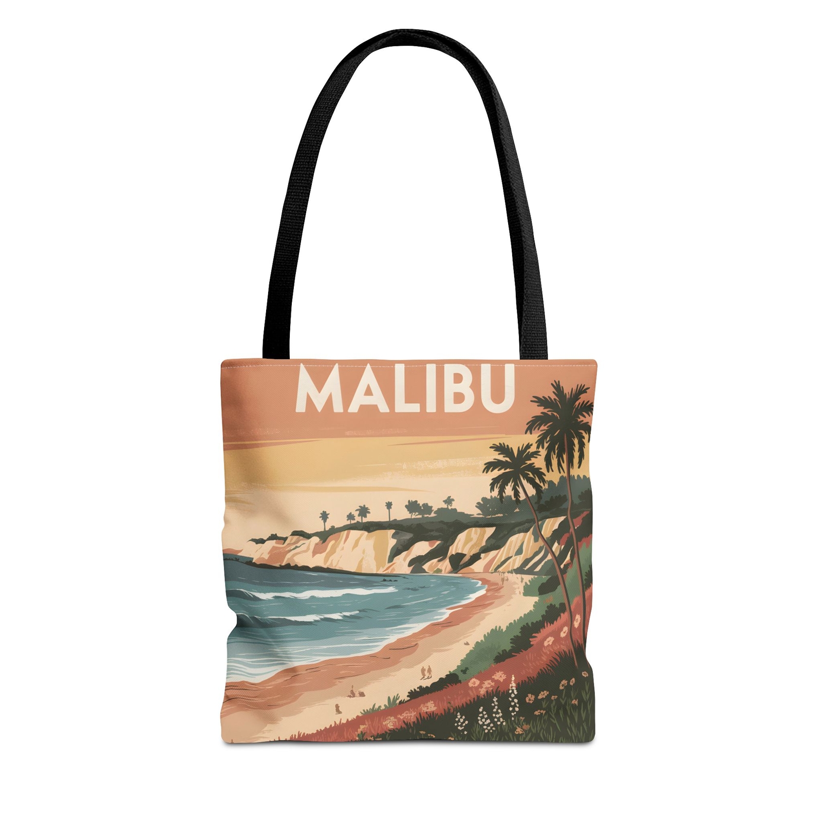 Malibu Beach Sunset Palm Trees All Over Print Tote Bag Summer Vibes