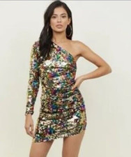 Quiz Multi Sequin Bodycon Dress Size 14 Party One Shoulder Occasion Wedding