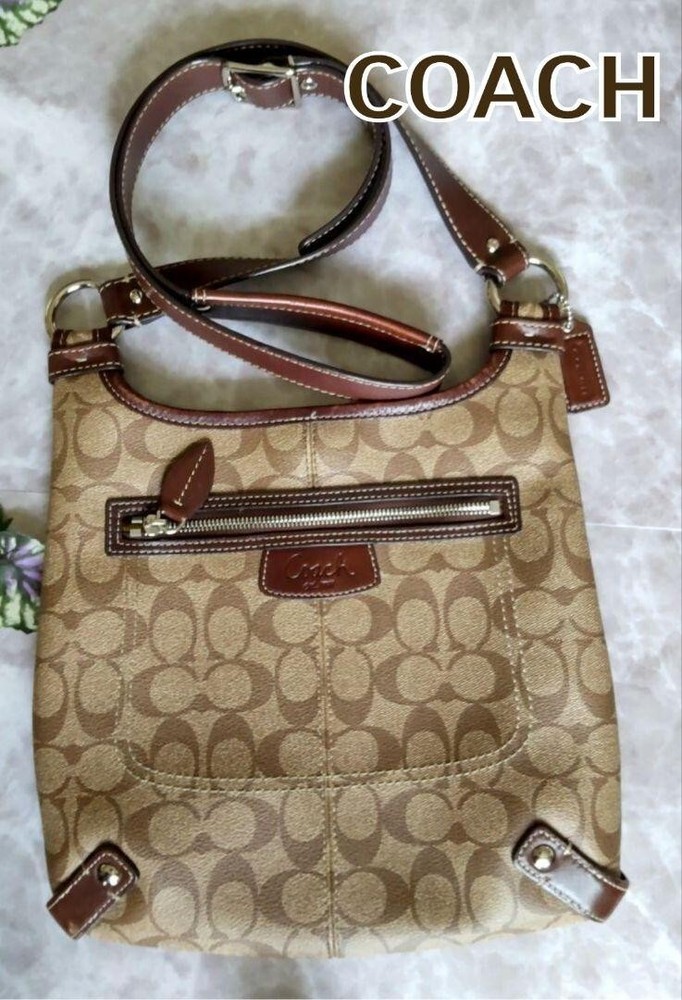 COACH's Signature Shoulder Cross Body Bag PVC Leather F15704 Brown Used