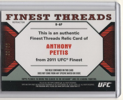 2011 Topps UFC Finest Threads Relic Gold Refractor #R-AP Anthony Pettis 29/88 - Picture 2 of 2